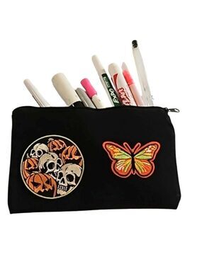 Hand crafted multi use bag  skull pumpkin butterfly iron pachwork farmhouse